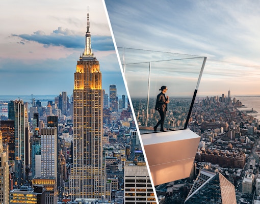 Empire State Building and Edge Observation Deck views in New York City.