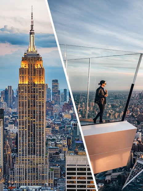 Empire State Building and Edge Observation Deck views in New York City.