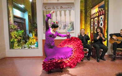 Flamenco dancer performing at Tablao Casa de la Memoria, Seville.