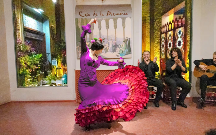 Flamenco dancer performing at Tablao Casa de la Memoria, Seville.