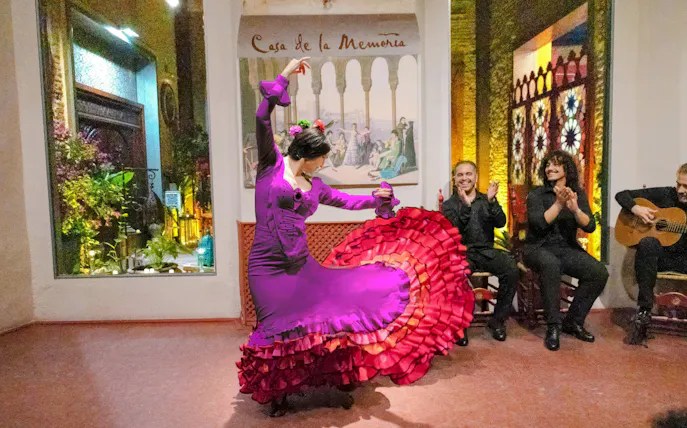 Flamenco dancer performing at Tablao Casa de la Memoria, Seville.
