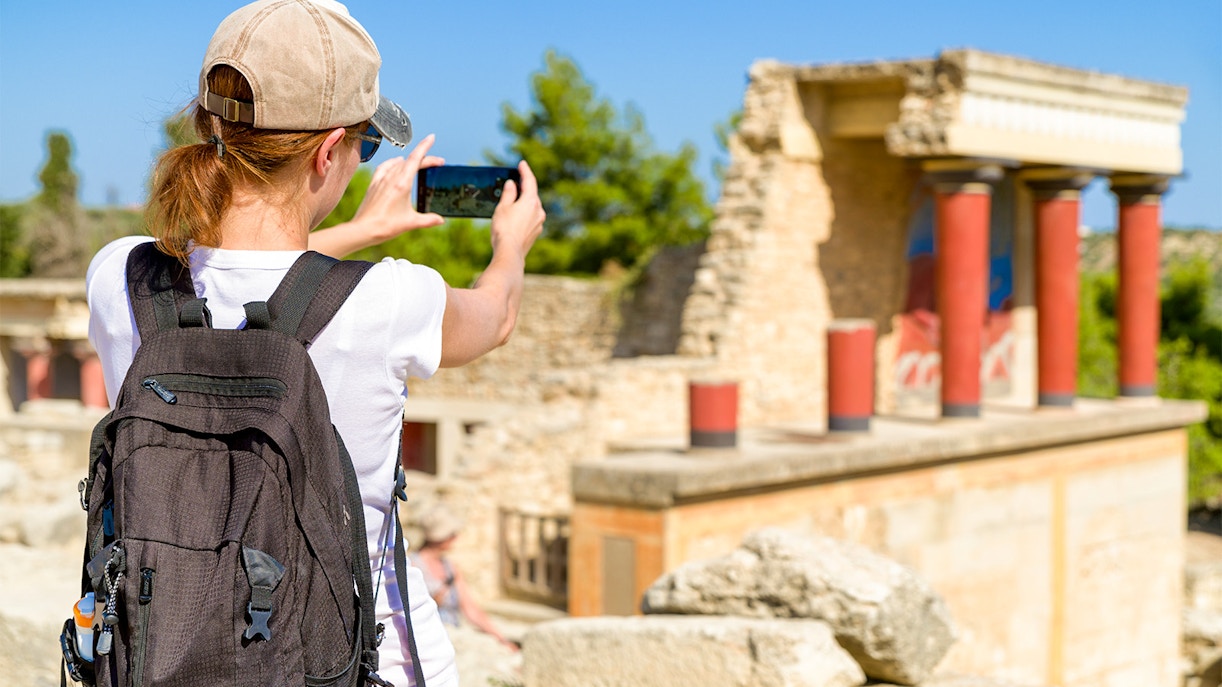 Ancient ruins of Knossos Palace in Crete, Greece, showcasing Minoan architecture.