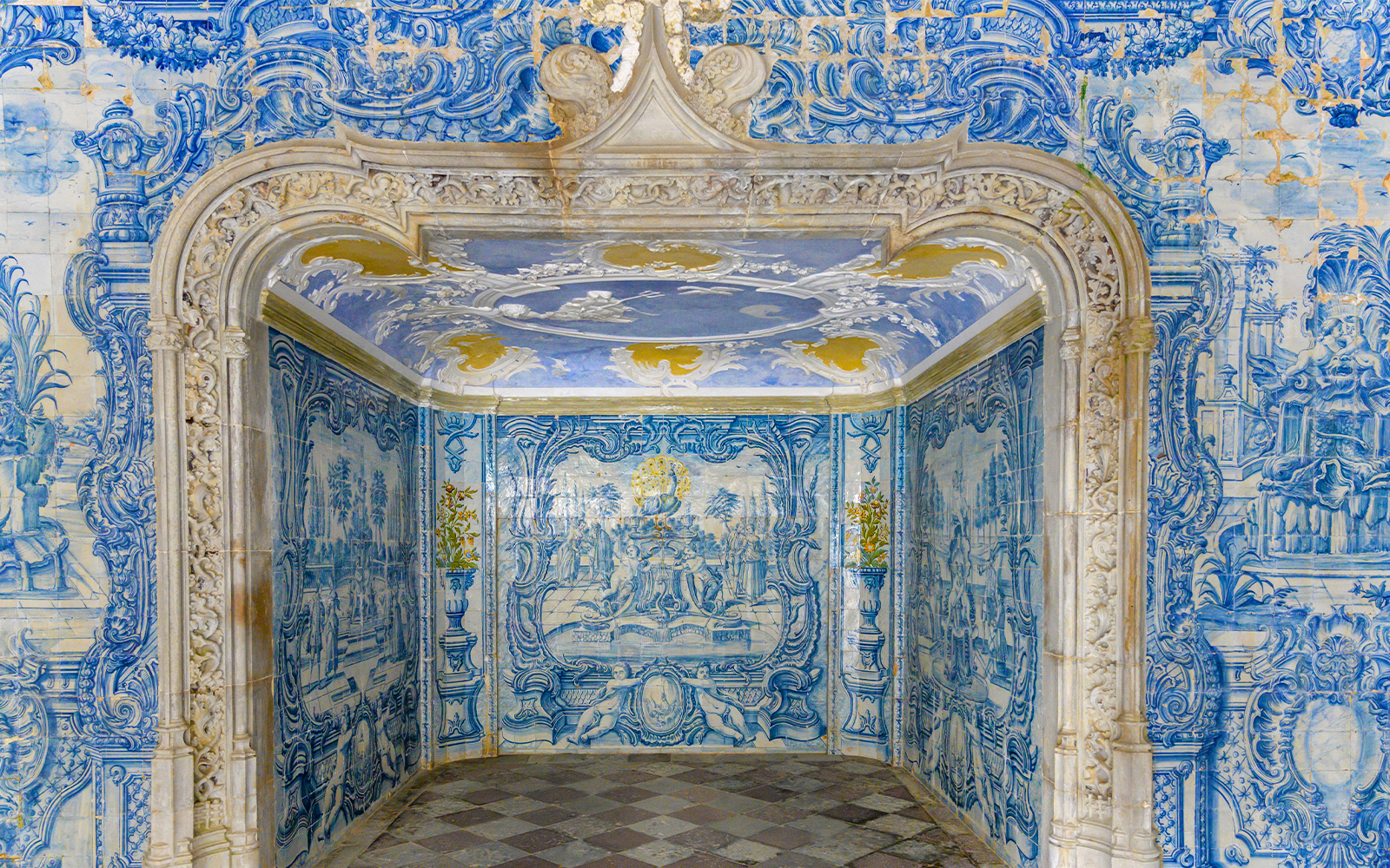 Azulejo tile artwork in Sintra National Palace interior.