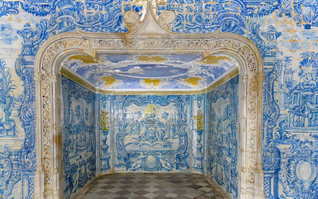 Azulejo tile artwork in Sintra National Palace interior.