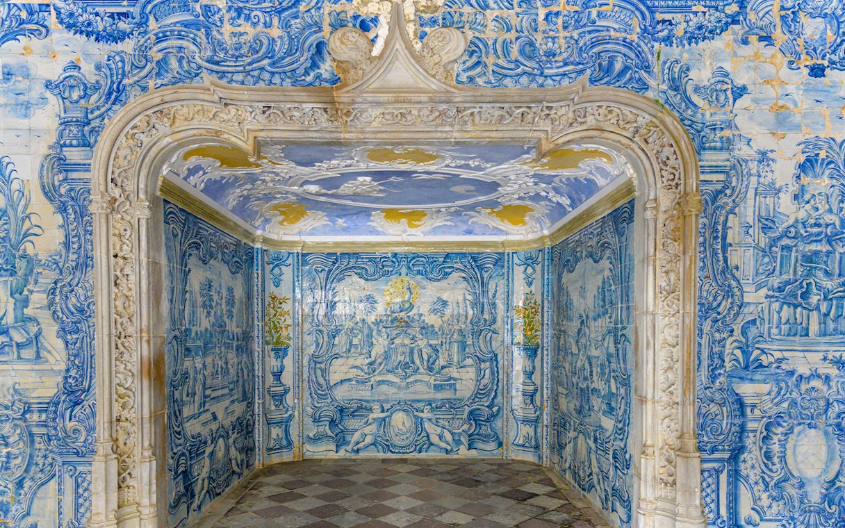 Azulejo tile artwork in Sintra National Palace interior.