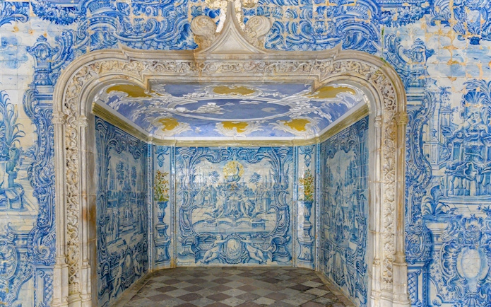 Azulejo tile artwork in Sintra National Palace interior.