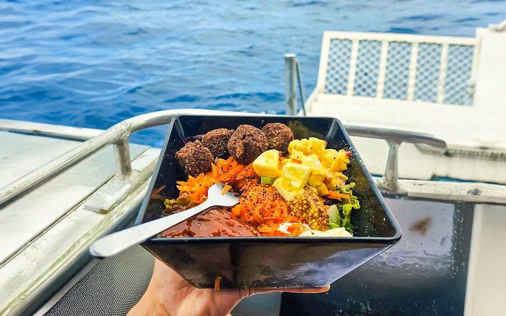 Lunch served on a boat near Fraser Island with ocean view.