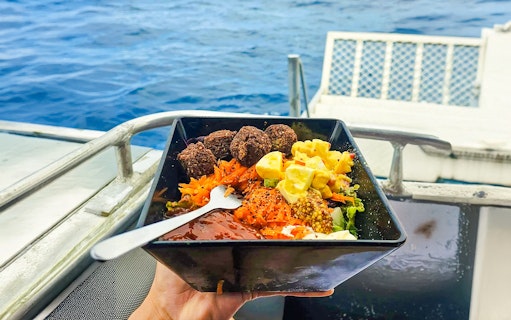 Lunch served on a boat near Fraser Island with ocean view.