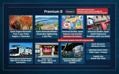 Universal Studios Japan Express Pass options with various tour and ticket choices.