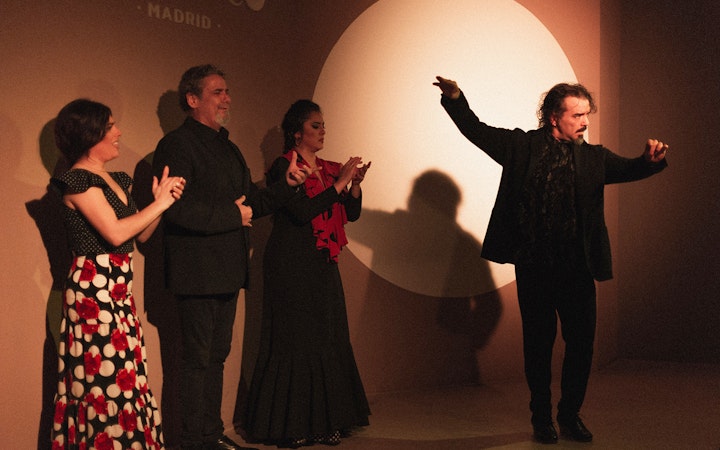 Flamenco performers on stage during Tardes de Tablao Flamenco in Madrid.