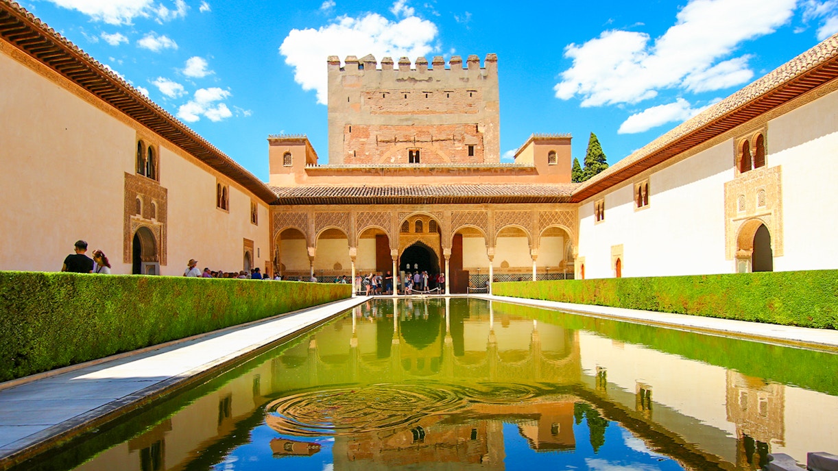 Patio of Arrayanes with reflecting pool, Nasrid Palace, Alhambra, Spain.