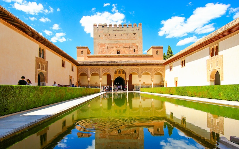Patio of Arrayanes with reflecting pool, Nasrid Palace, Alhambra, Spain.