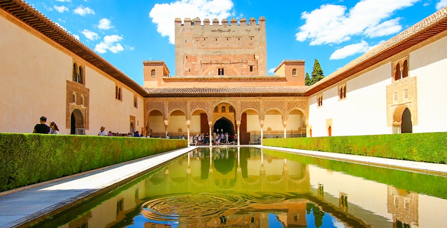 Patio of Arrayanes with reflecting pool, Nasrid Palace, Alhambra, Spain.