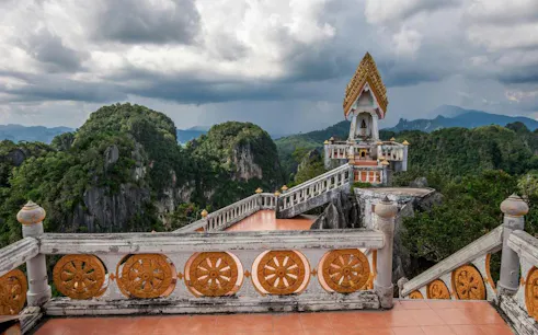 Tiger Cave Temple pagoda with mountain view in Krabi, Thailand.