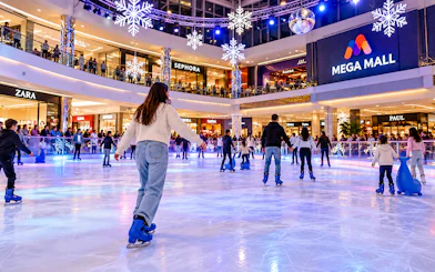 Ice skaters enjoying the rink at Mega Mall in Casablanca.