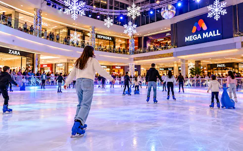 Ice skaters enjoying the rink at Mega Mall in Casablanca.