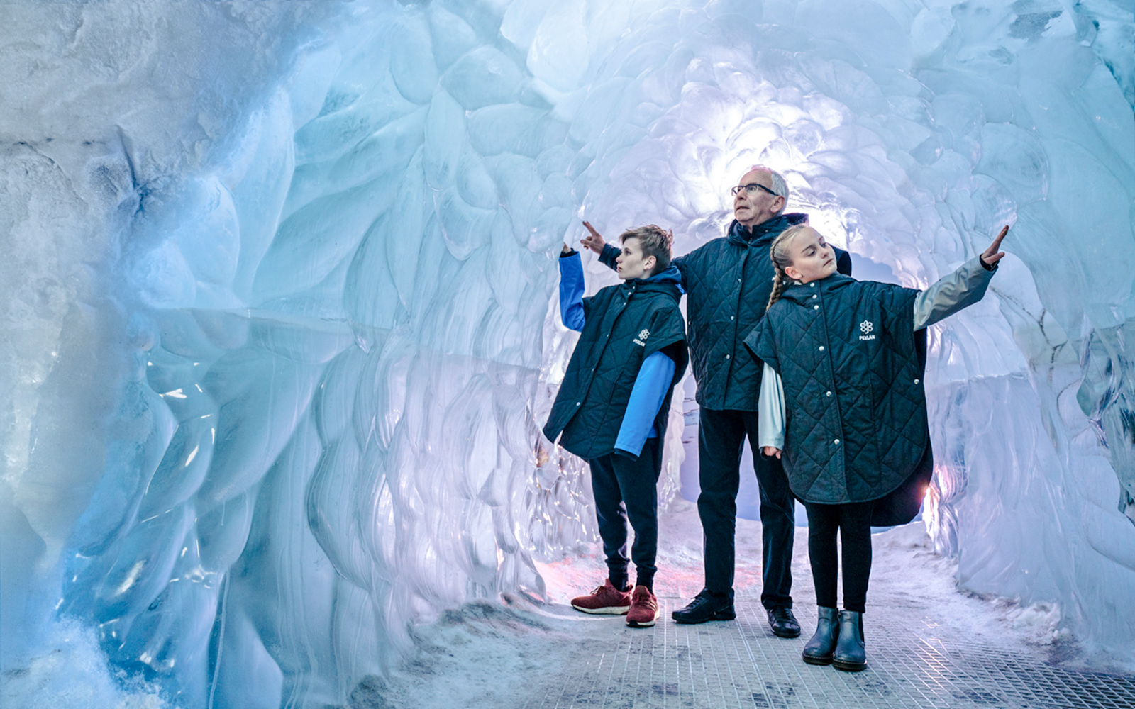 Visitors exploring ice cave at Perlan Museum, Reykjavik.