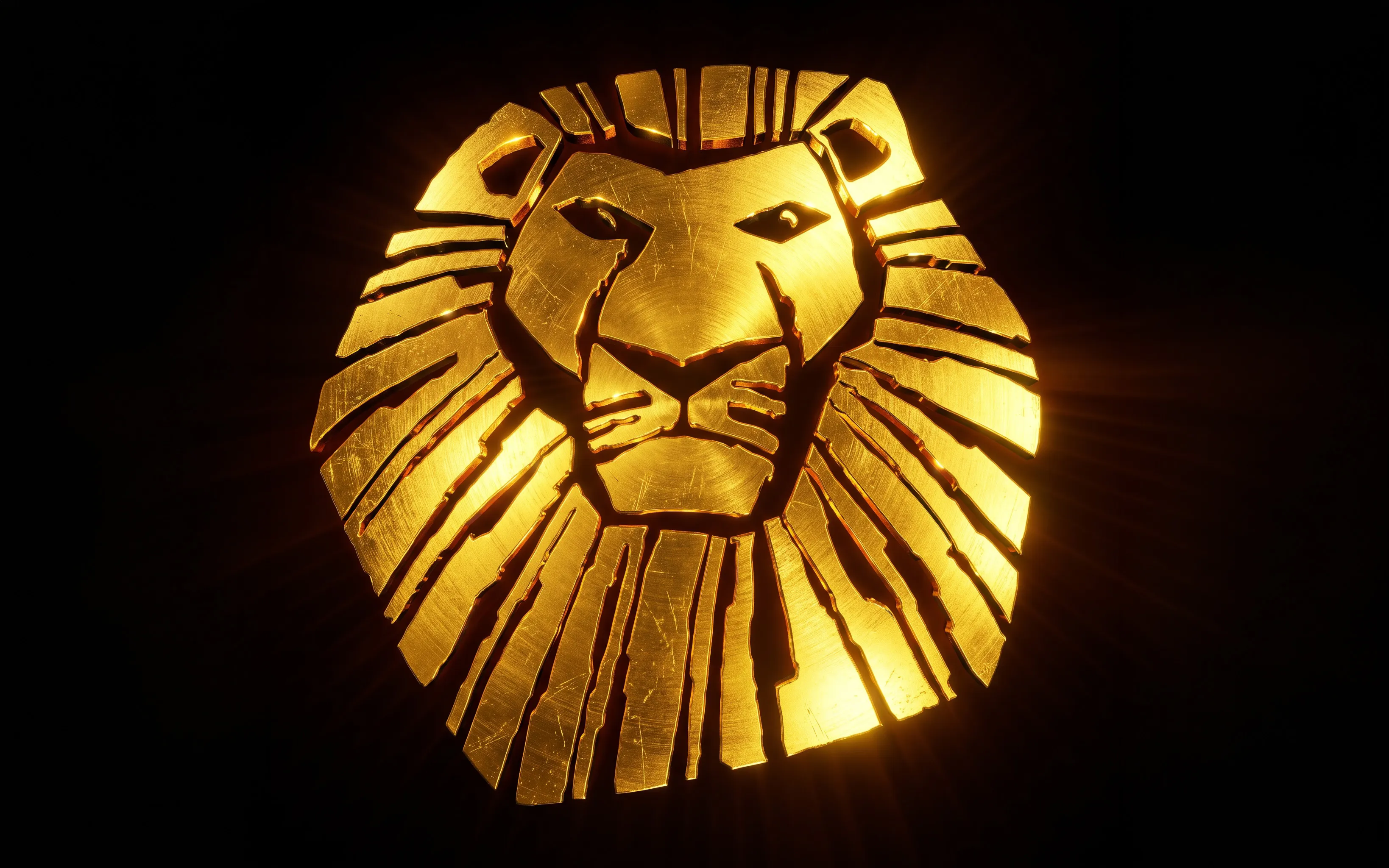 Golden lion head emblem for a stage musical.
