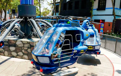 Batman-themed Batcopters ride at Six Flags Mexico.