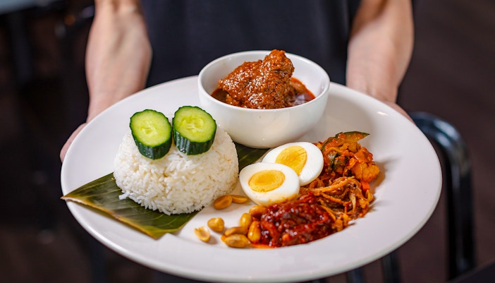 Nasi goreng dish at Orbit revolving restaurant, Kuala Lumpur, showcasing local Malaysian cuisine.