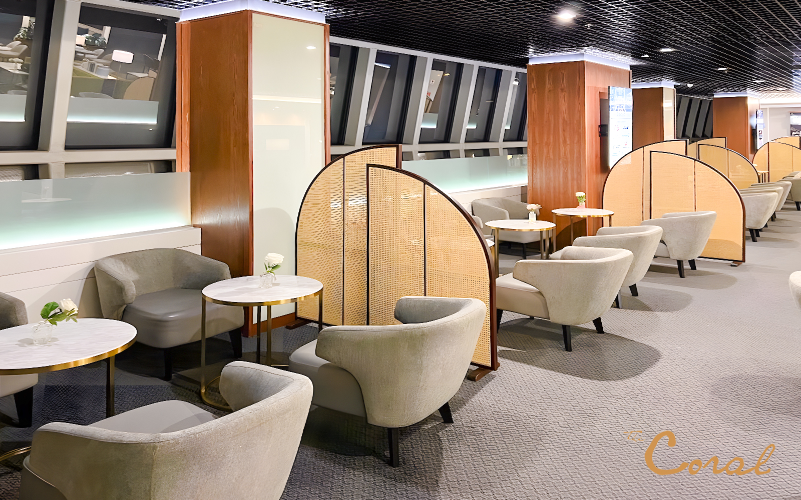 Business class lounge seating area at Coral Finest, Bangkok airport, Thailand.