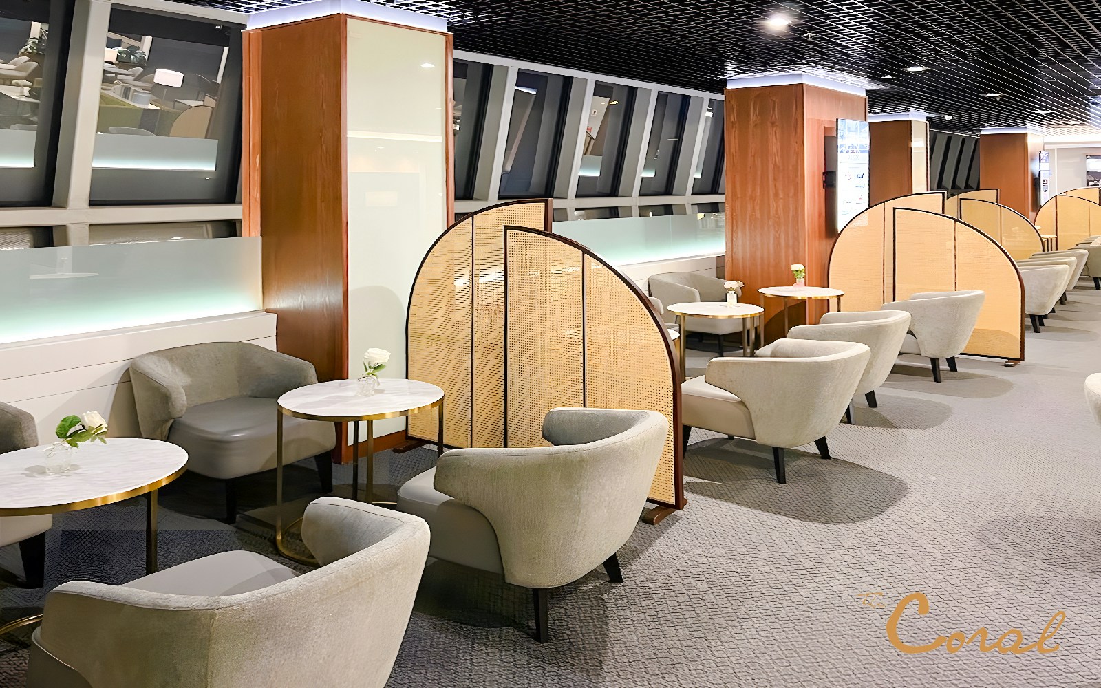 Business class lounge seating area at Coral Finest, Bangkok airport, Thailand.