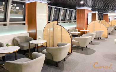Business class lounge seating area at Coral Finest, Bangkok airport, Thailand.