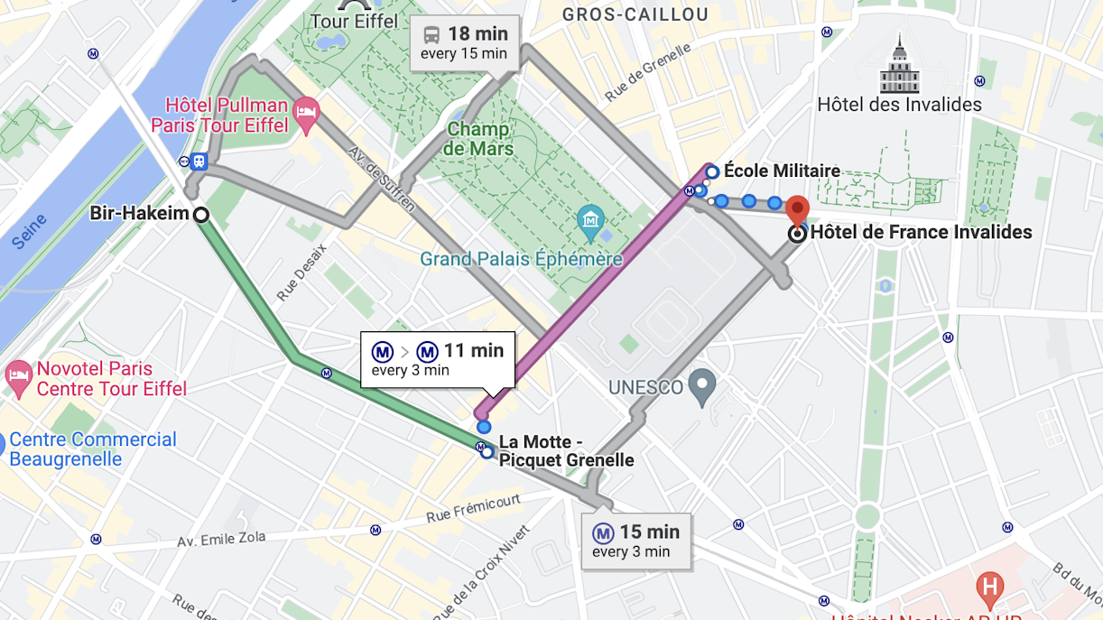 Getting to Les Invalides via Metro Map