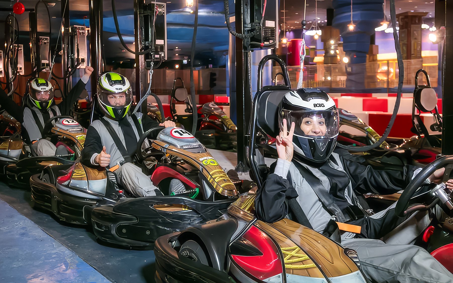 Visitors enjoying the ANGRY BIRDS GO ride at Angry Birds World Theme Park in go-karts.