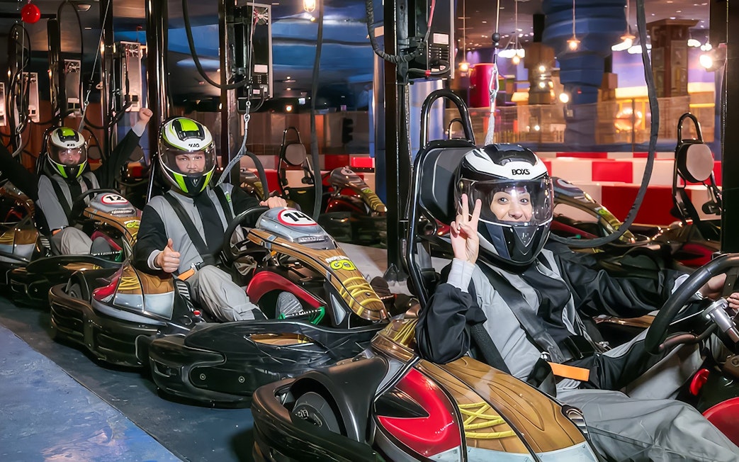 Visitors enjoying the ANGRY BIRDS GO ride at Angry Birds World Theme Park in go-karts.