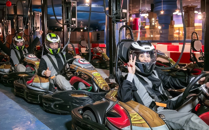 Visitors enjoying the ANGRY BIRDS GO ride at Angry Birds World Theme Park in go-karts.