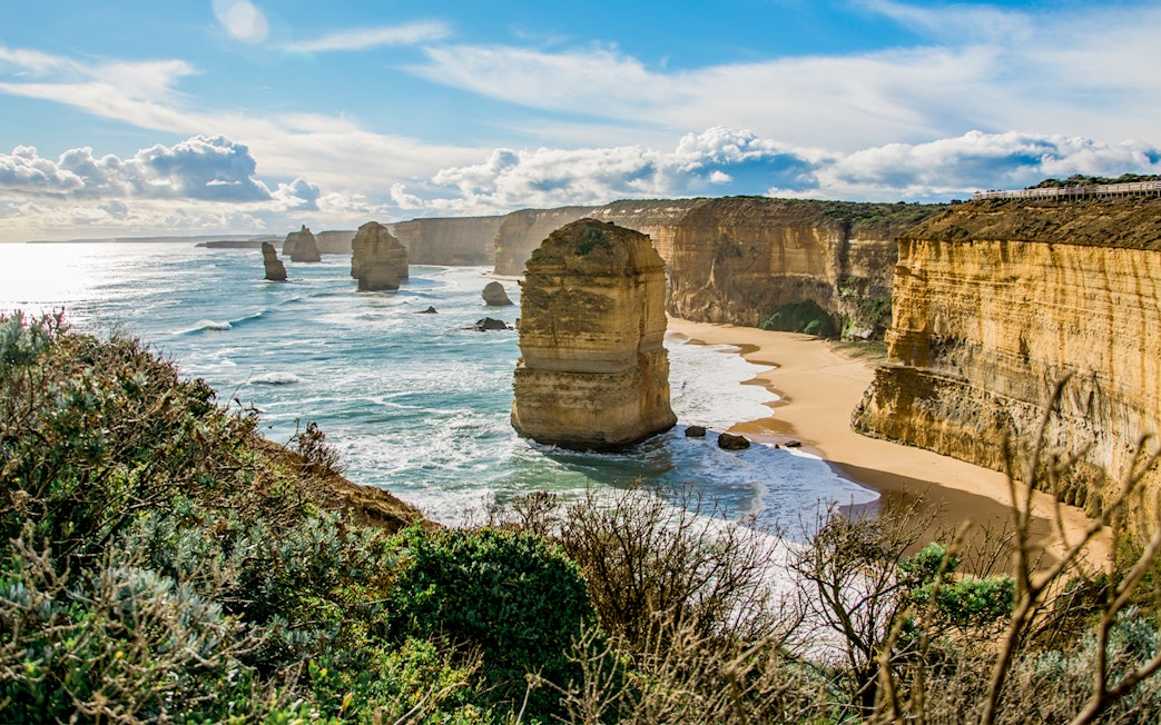 Twelve Apostles rock formations along the Great Ocean Road coastline in Australia.