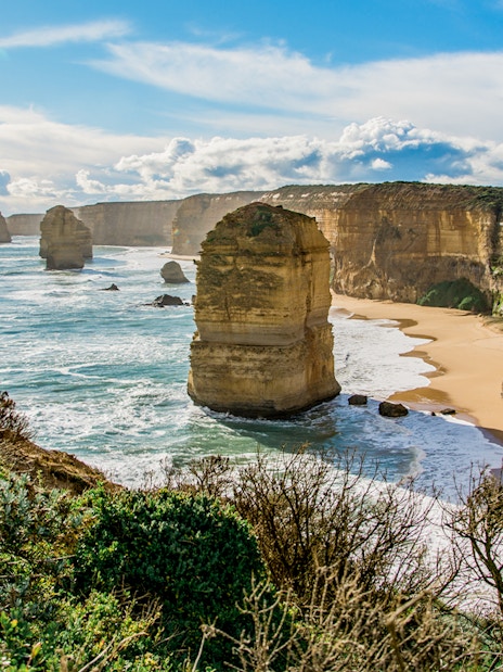 Twelve Apostles rock formations along the Great Ocean Road coastline in Australia.