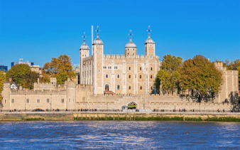 Tower of London exterior viewed from Thames Cruise, London.