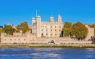 Tower of London exterior viewed from Thames Cruise, London.