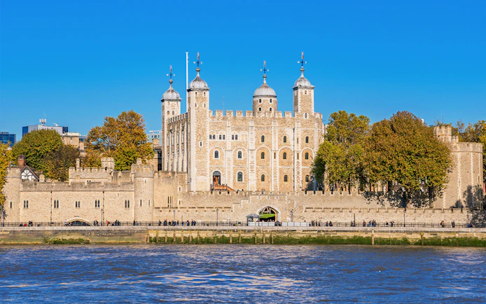 Tower of London exterior viewed from Thames Cruise, London.
