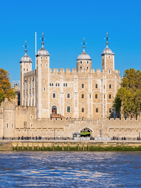Tower of London exterior viewed from Thames Cruise, London.