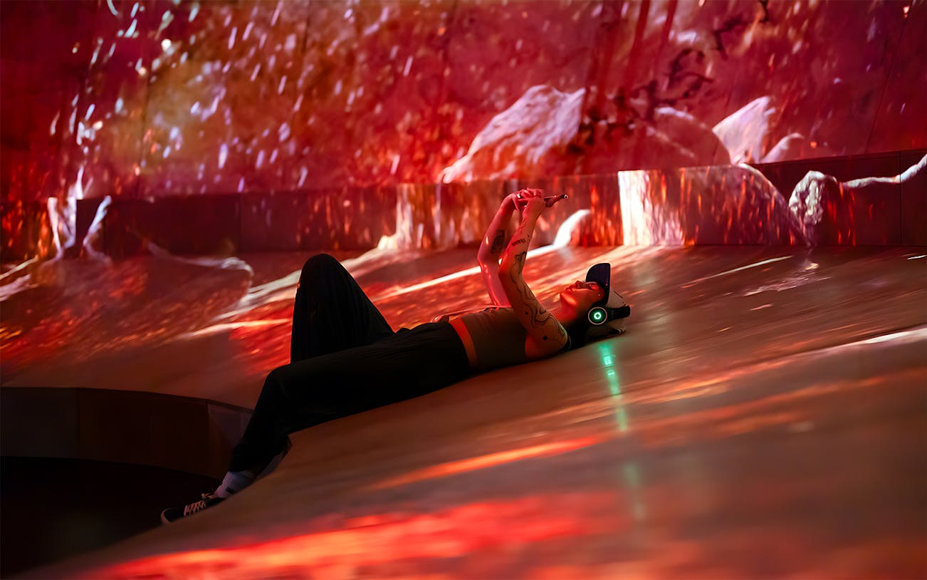 Visitor experiencing virtual reality at the Viking exhibition, National Museum of Denmark.