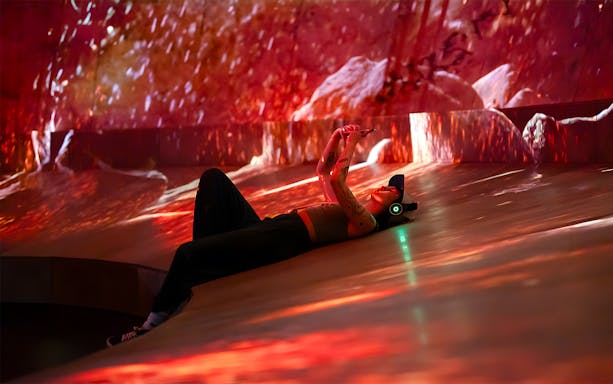 Visitor experiencing virtual reality at the Viking exhibition, National Museum of Denmark.