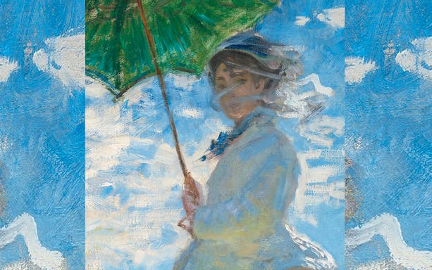 Monet painting of a woman with a parasol, featured in Singapore's immersive exhibition.