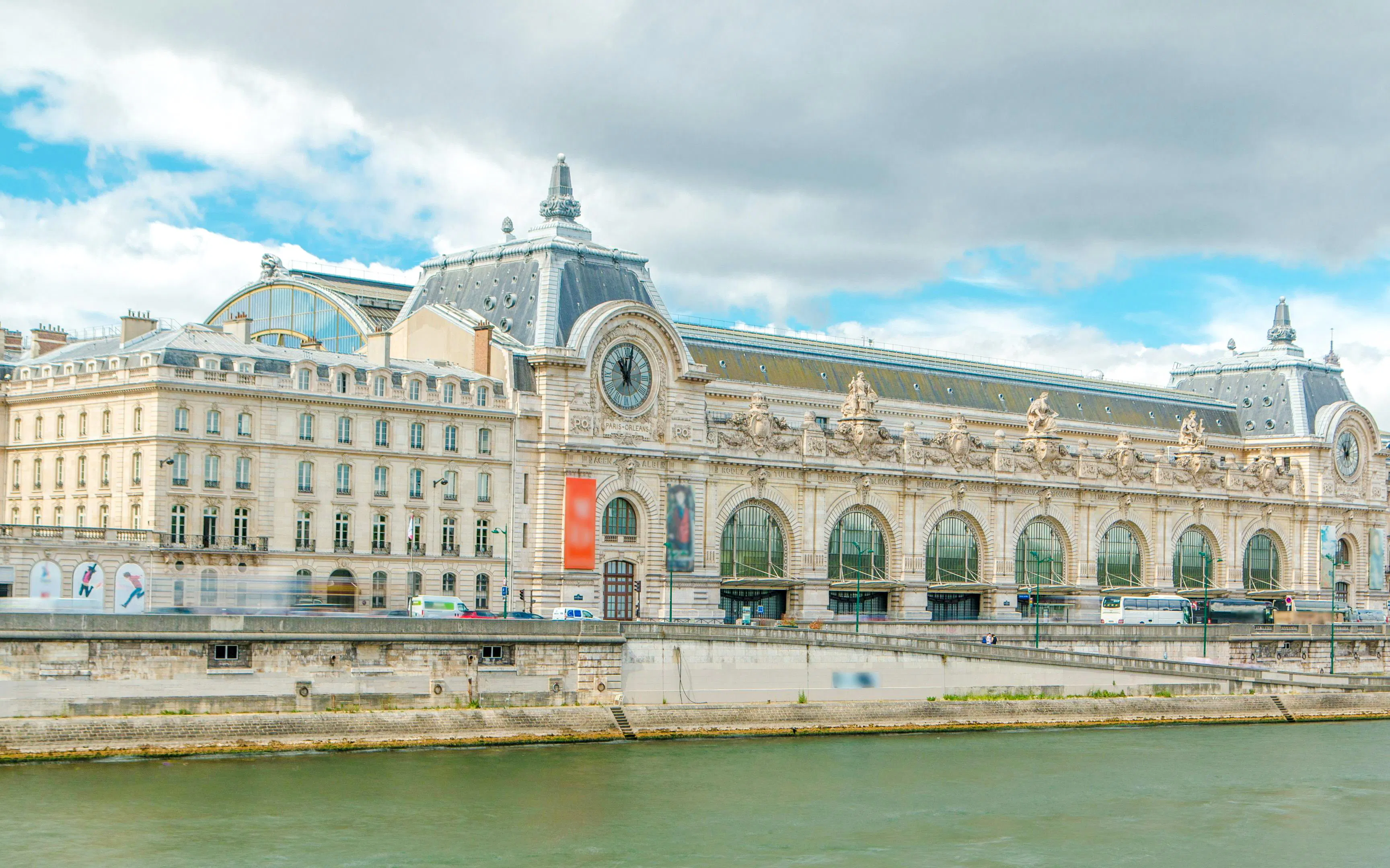 Musee d'Orsay along the Seine River in Paris, France, viewed from the Left Bank.