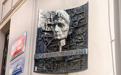 Franz Kafka Museum plaque on Maiselova Street, Prague.