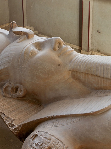 Ramses II statue lying in Memphis, Egypt museum.