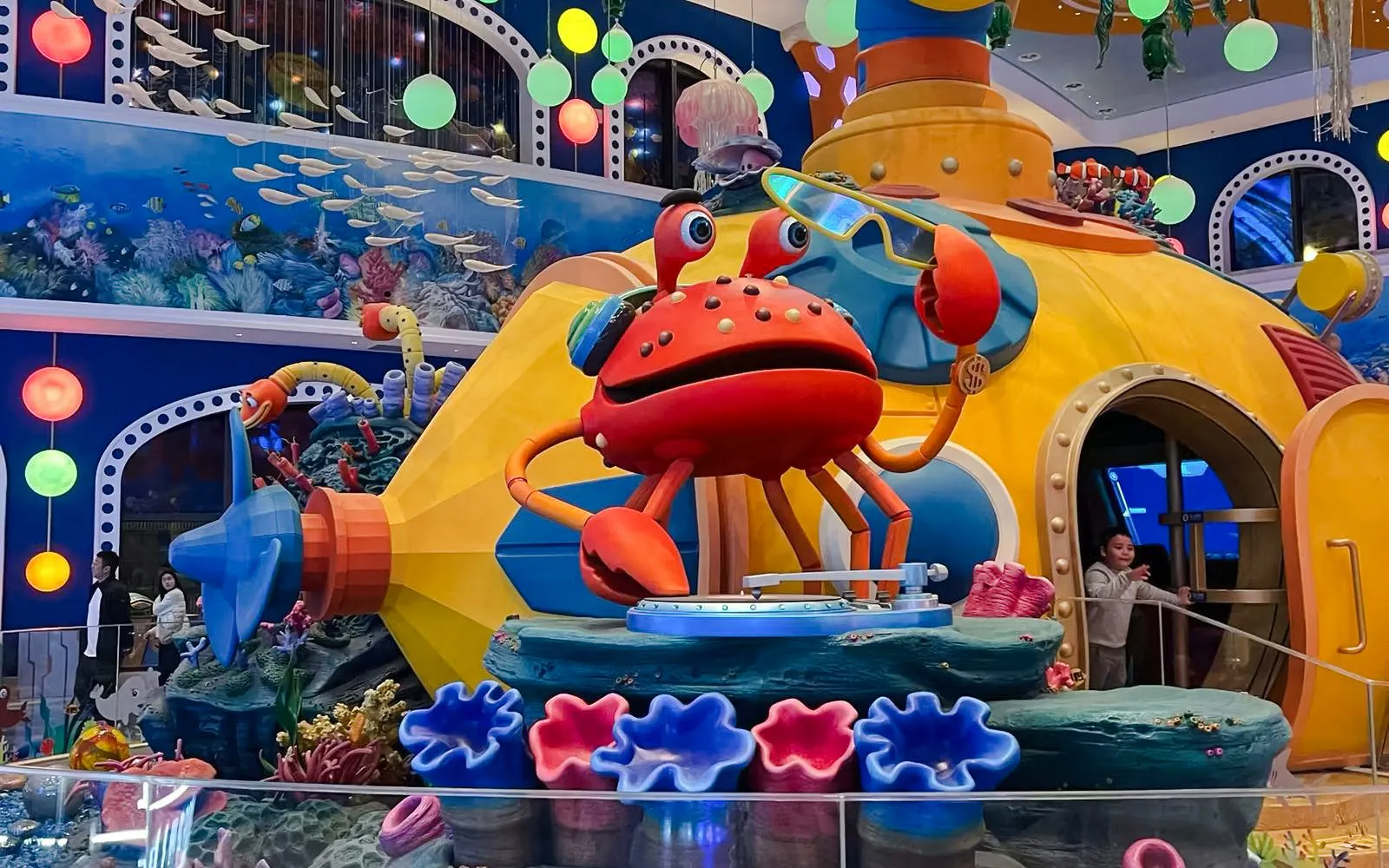 Crab-themed play area at Chimelong Spaceship Hotel in Zhuhai, China.