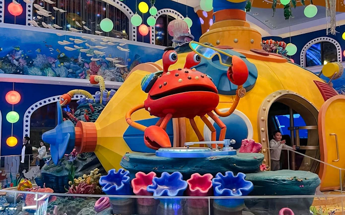Crab-themed play area at Chimelong Spaceship Hotel in Zhuhai, China.