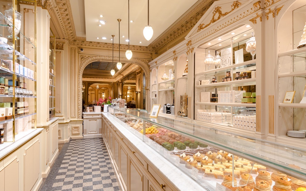 Assortment of pastries at Angelina Rivoli, Paris, France.
