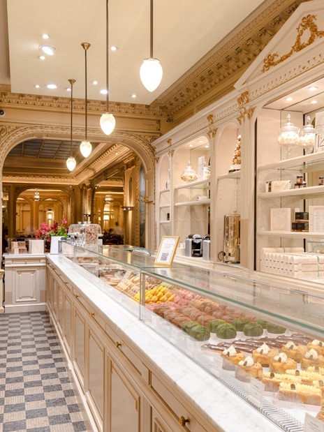 Assortment of pastries at Angelina Rivoli, Paris, France.