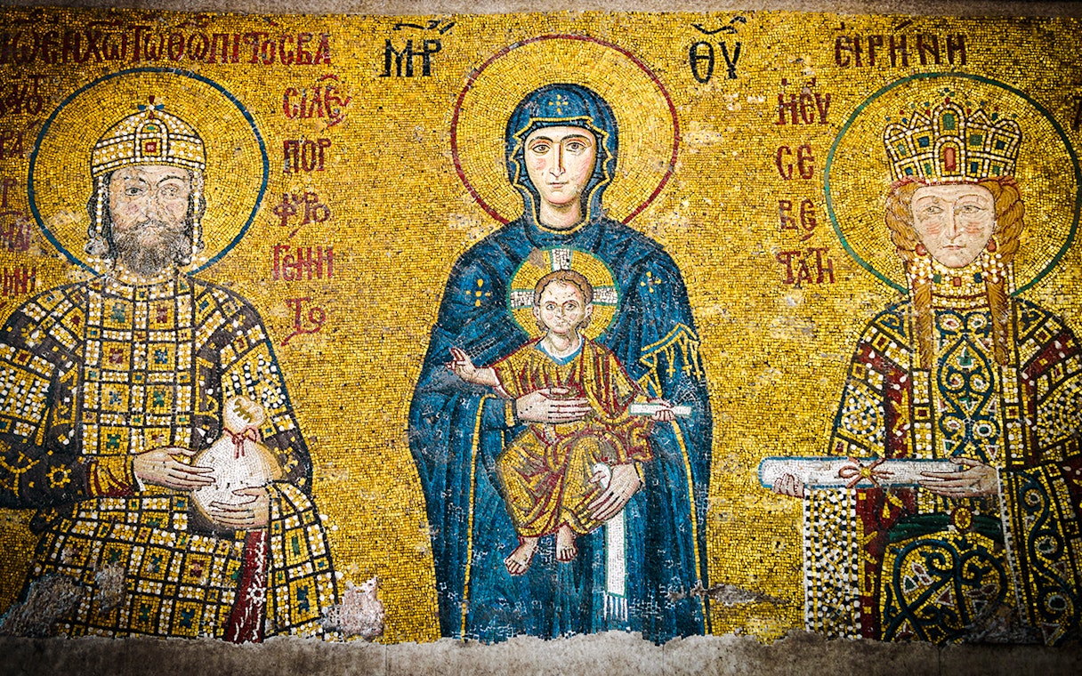 Christian mosaic of Virgin Mary and Child in Hagia Sophia, Istanbul.