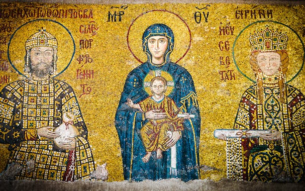 Christian mosaic of Virgin Mary and Child in Hagia Sophia, Istanbul.