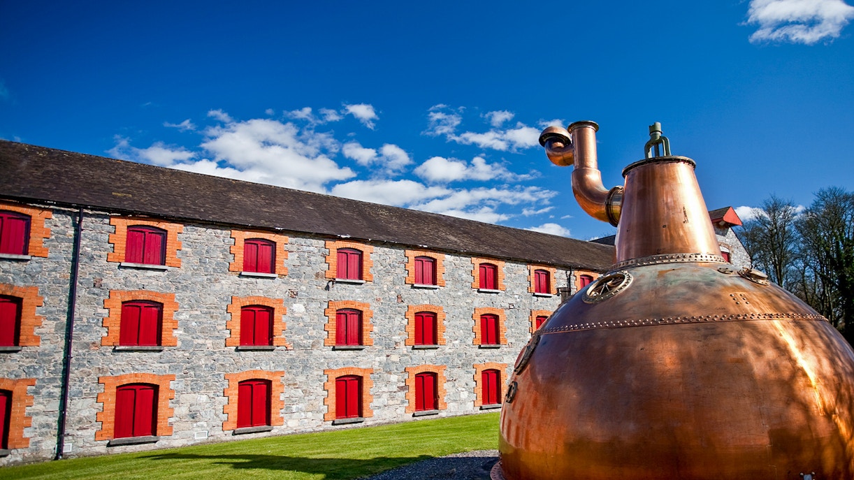 Midleton Distillery exterior with historic brick facade in County Cork, Ireland.